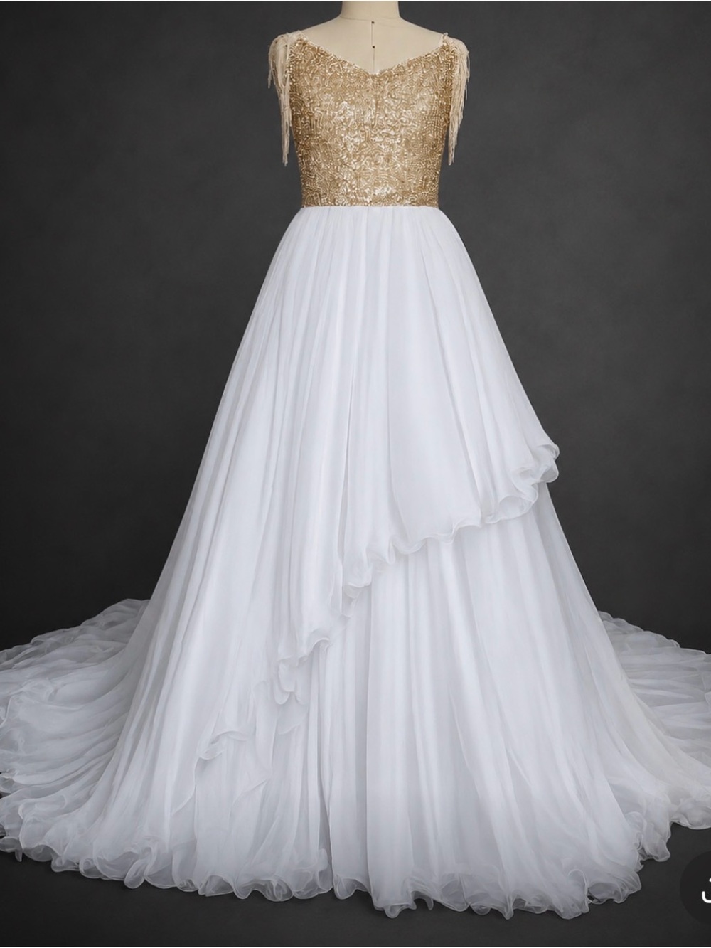 Gold & White Embellished Ball Gown Dress